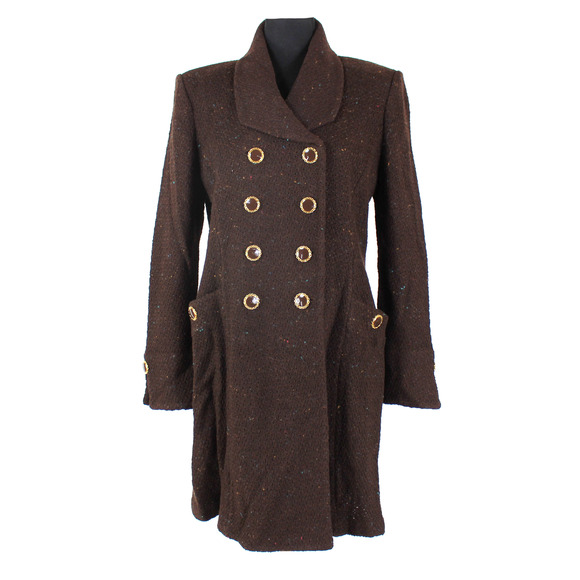 St. John Collection Tweed Jacket Brown Speckle Knit Double Breasted Pea Coat 6